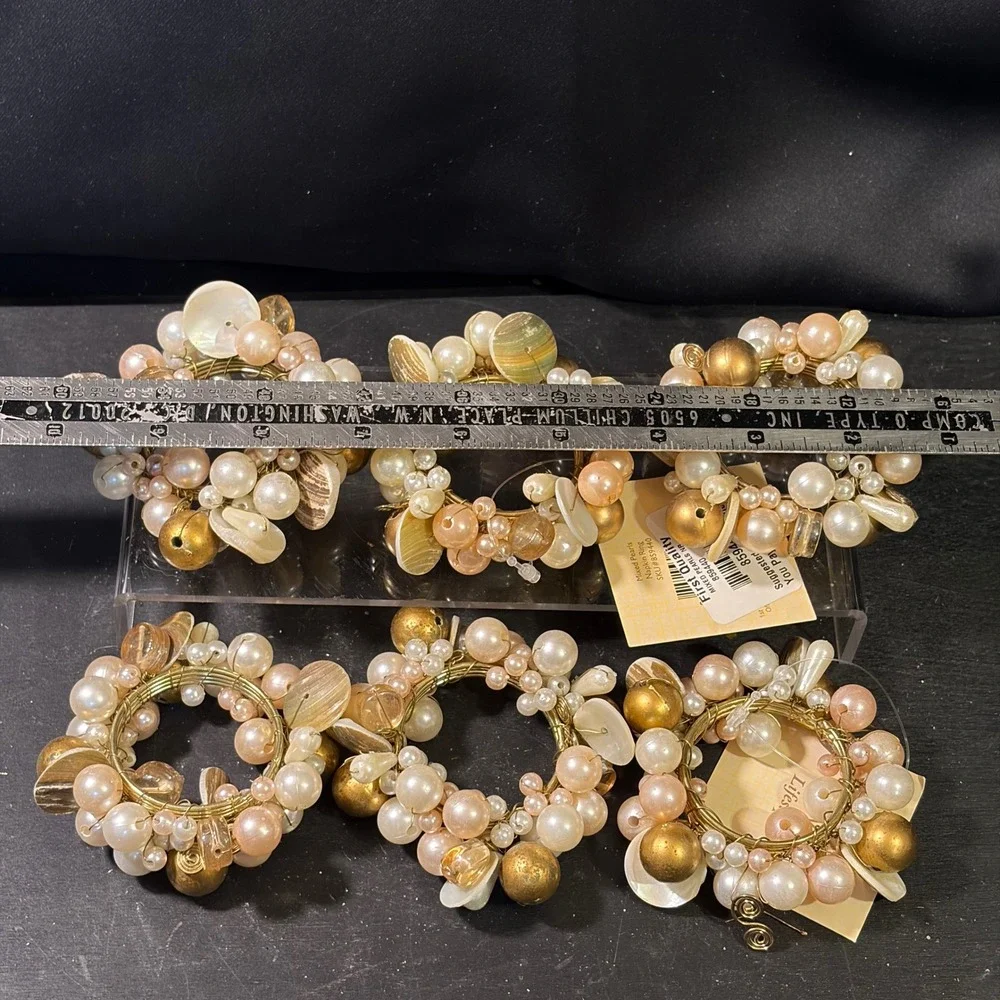 Diva Lifestyles Mixed Pearl Shell Napkin Rings Gold Set of 6 New 859440